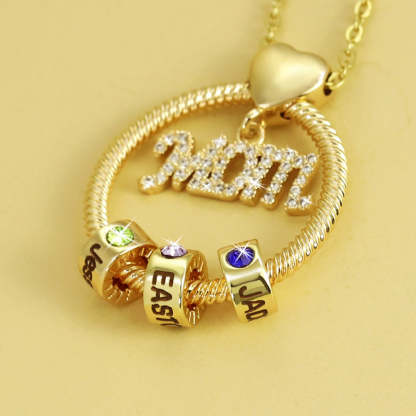 Personalized Family Heart-shaped Circular Pendant Necklace With Engraved Name And Birthday Stone Mother's Day Birthday Gift For Mom And Grandma