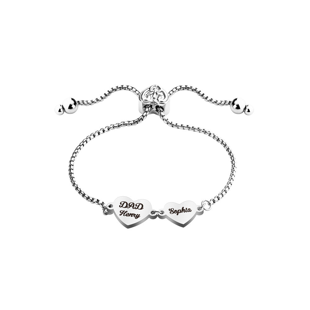 Personalized 2-4 Hearts Engraved Names Adjustable Bracelet Valentine's Day Anniversary Birthday Gift for Her