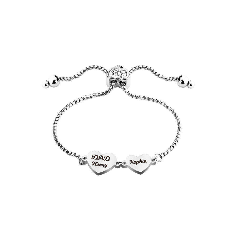 Personalized 2-4 Hearts Engraved Names Adjustable Bracelet Valentine's Day Anniversary Birthday Gift for Her