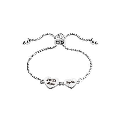 Personalized 2-4 Hearts Engraved Names Adjustable Bracelet Valentine's Day Anniversary Birthday Gift for Her