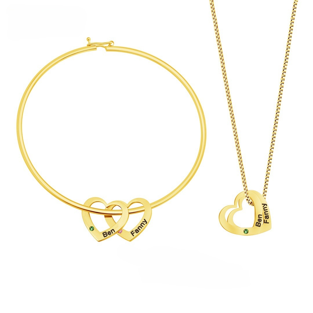 Women Necklace Bracelet With Heart Shape Name Birthstone Pendants