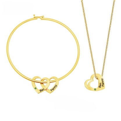 Women Necklace Bracelet With Heart Shape Name Birthstone Pendants