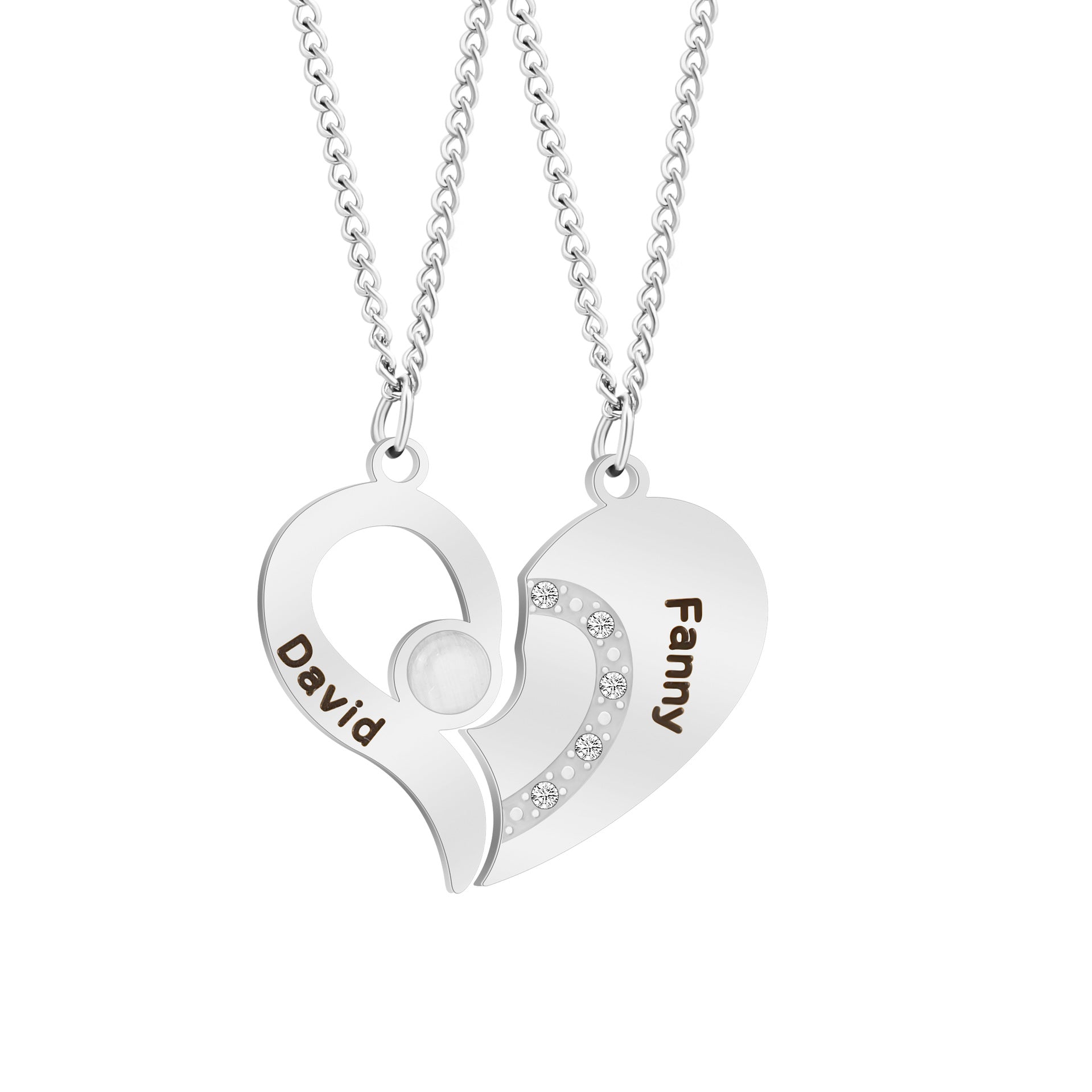 Personalized Pair of Coordinate Heart Pendant Necklace With Name for Valentine's Day gift