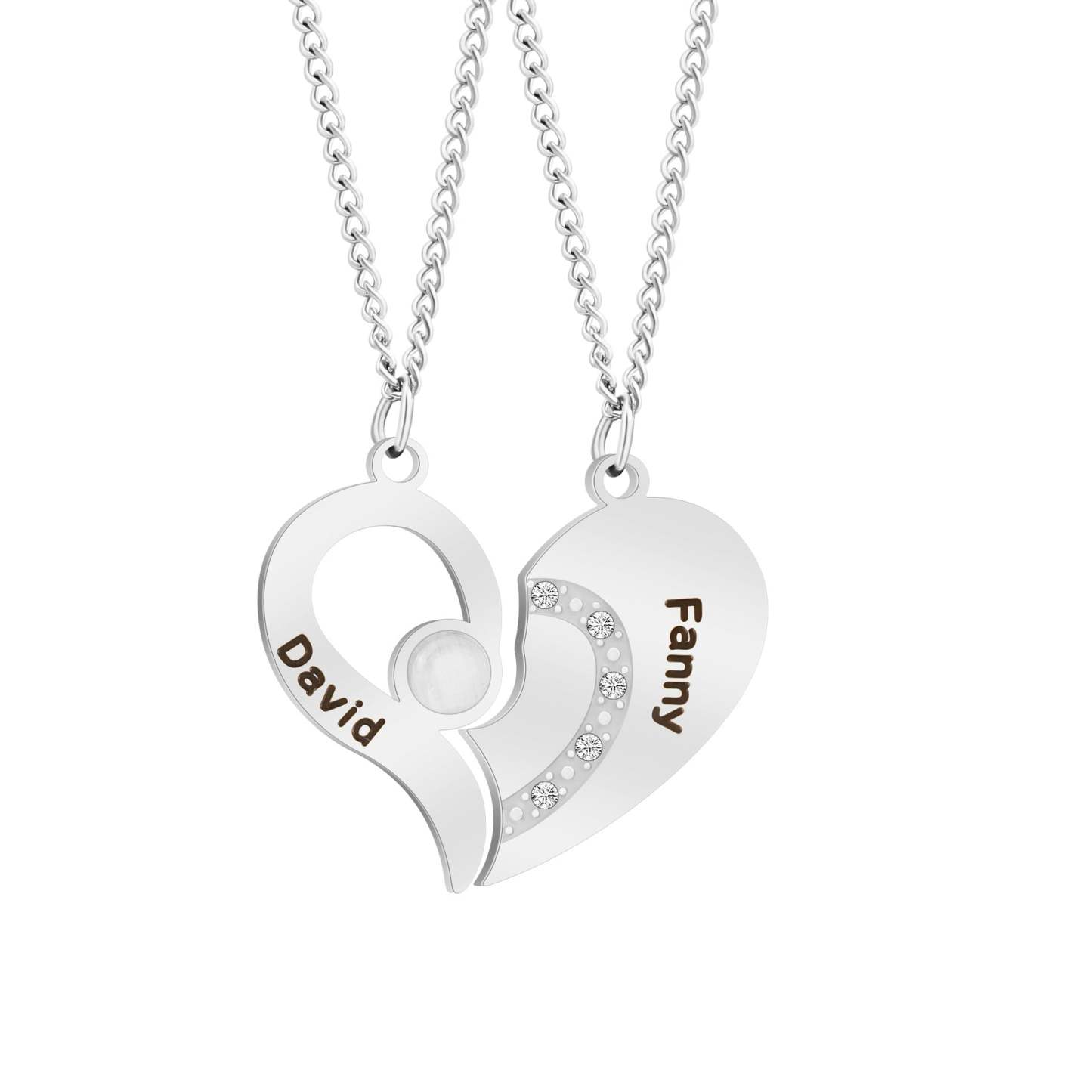 Personalized Pair of Coordinate Heart Pendant Necklace With Name for Valentine's Day gift