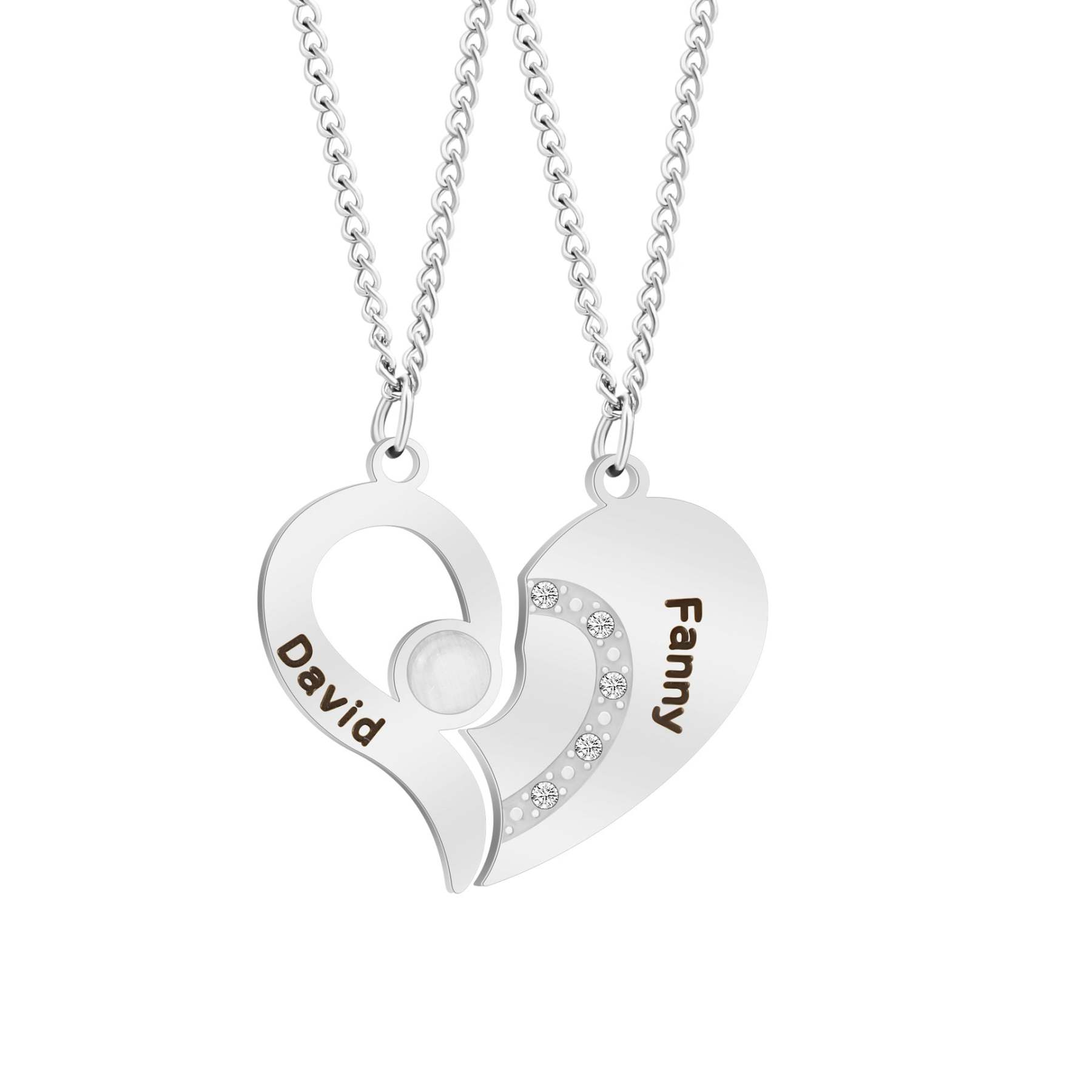 Personalized Pair of Coordinate Heart Pendant Necklace With Name for Valentine's Day gift