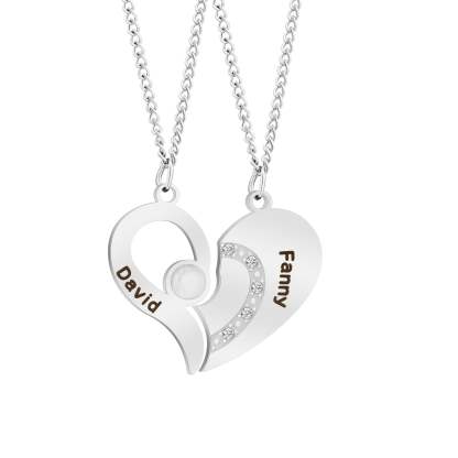 Personalized Pair of Coordinate Heart Pendant Necklace With Name for Valentine's Day gift