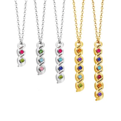 Personalized Family Birthstone Necklace Minimalist Style Name Birthstone Sterling Brass Sterling Silver Necklace Jewelry Gift for Mom Women