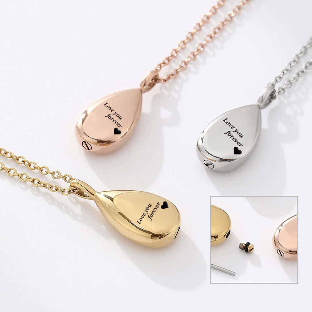Personalized Pet Portrait Droplet Shaped Cremation Urn Necklace With Engraved Text Cremation Jewelry Memorial Keepsake Gift for Pet Lover