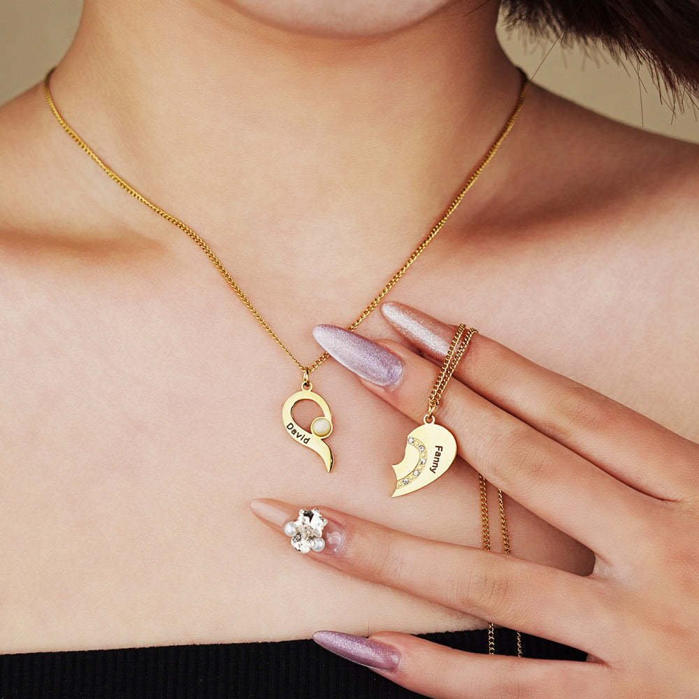 Personalized Pair of Coordinate Heart Pendant Necklace With Name for Valentine's Day gift