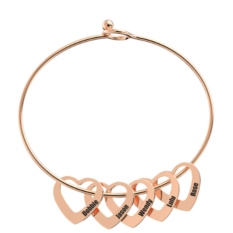 Bangle Bracelet With Heart Shape Name Pendants For Women