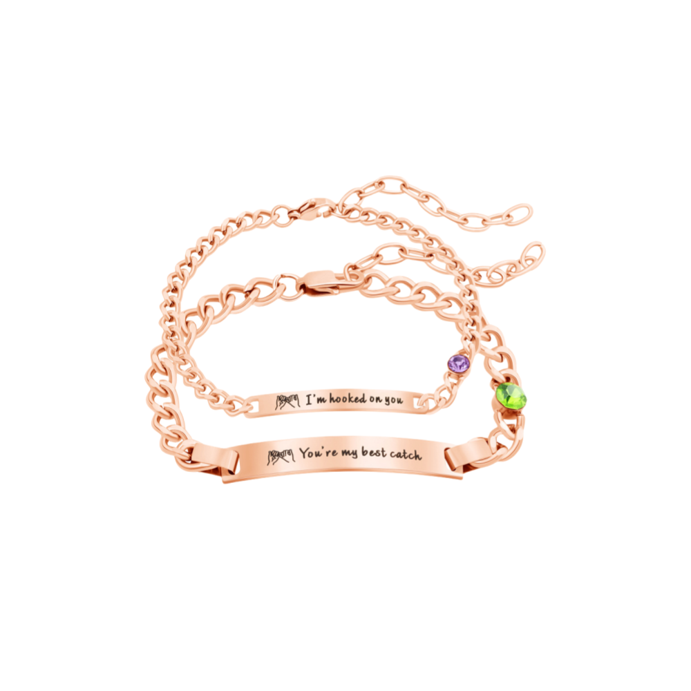 Personalized Birthstone Stainless Steel Couple Bar Bracelet with Engraved Text Birthday Valentine Gift for Friends Couple