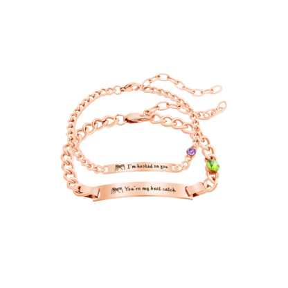  Personalized Birthstone Stainless Steel Couple Bar Bracelet with Engraved Text Birthday Valentine Gift for Friends Couple