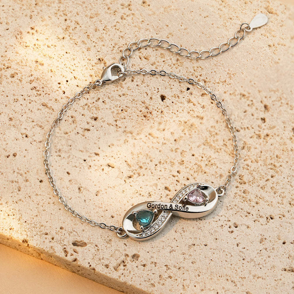 Personalized Birthstone and Name Infinity Adjustable Bracelet Gift for Mother