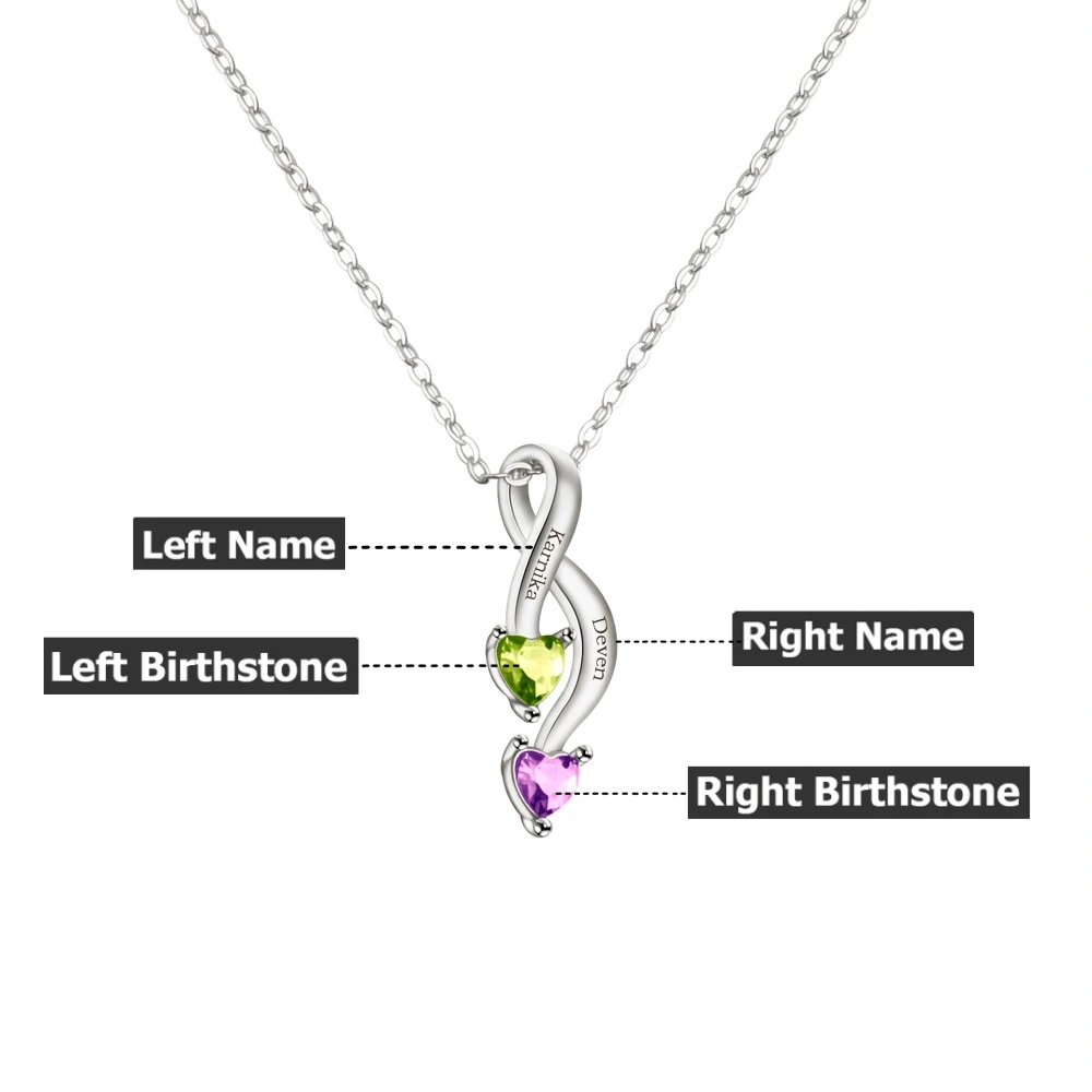 Personalized Crossing Heart Necklace with Names and Birthstones Mother's Day Birthday Valentine's Day Gift for Women
