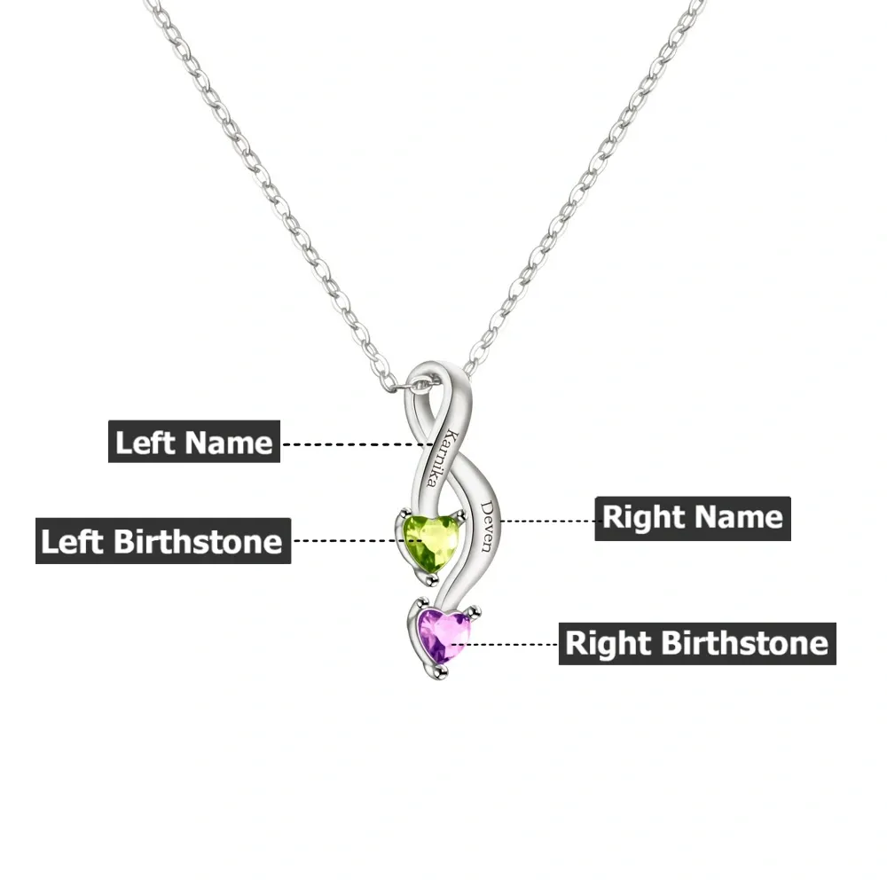 Personalized Crossing Heart Necklace with Names and Birthstones Mother's Day Birthday Valentine's Day Gift for Women