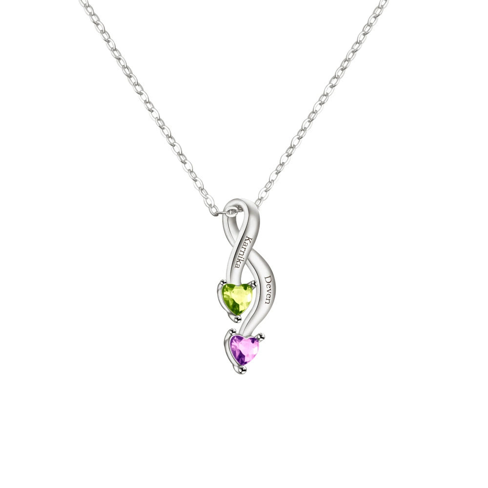 Personalized Crossing Heart Necklace with Names and Birthstones Mother's Day Birthday Valentine's Day Gift for Women