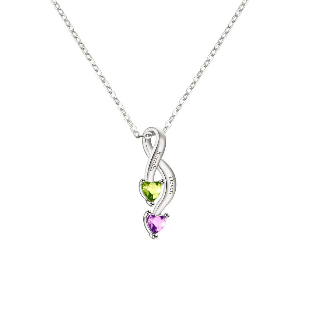 Personalized Crossing Heart Necklace with Names and Birthstones Mother's Day Birthday Valentine's Day Gift for Women