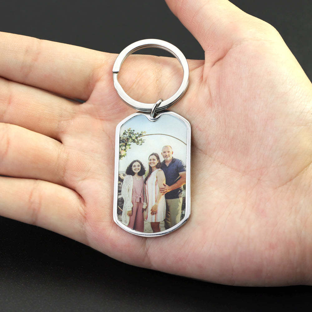 Personalized Stainless Steel Photo Necklace Key Ring with Engraved Text Birthday Anniversary Gift for Women