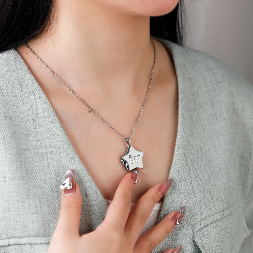 Personalized 2 Photos Square Five Stars Locket Necklace with Engraved Text Mother's Day Birthday Jewelry Gift for Women