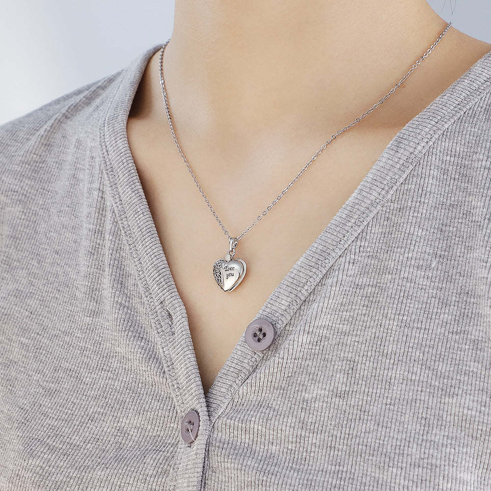 Personalized Dainty Hollow "love you" Heart Locket Photo Necklace Valentine's Day Mother's Day Memorial Anniversary Gift For Women