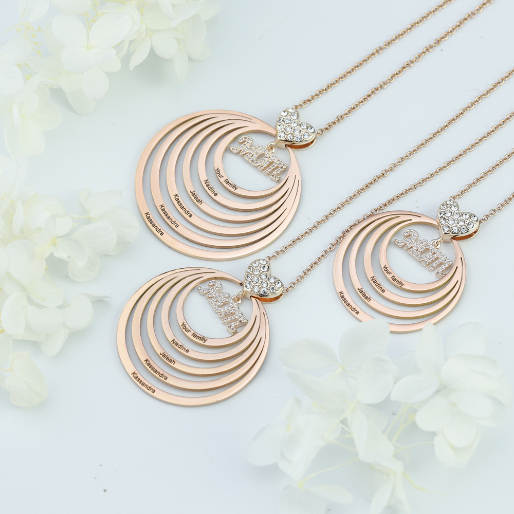 Personalized Heart Round Circle Hoop Necklace with 1-10 Names Mother's Day Birthday Gift for Woman
