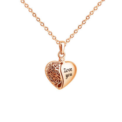 Personalized Dainty Hollow "love you" Heart Locket Photo Necklace Valentine's Day Mother's Day Memorial Anniversary Gift For Women