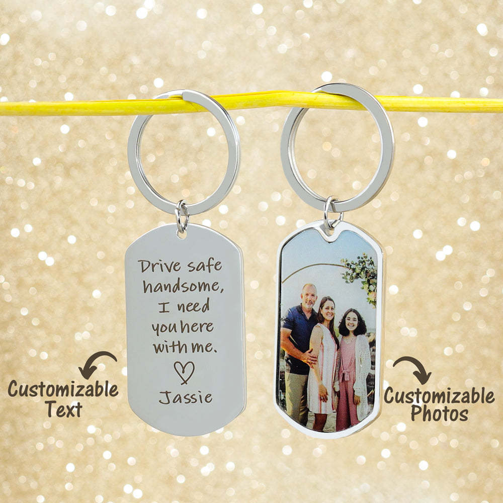 Personalized Stainless Steel Photo Necklace Key Ring with Engraved Text Birthday Anniversary Gift for Women