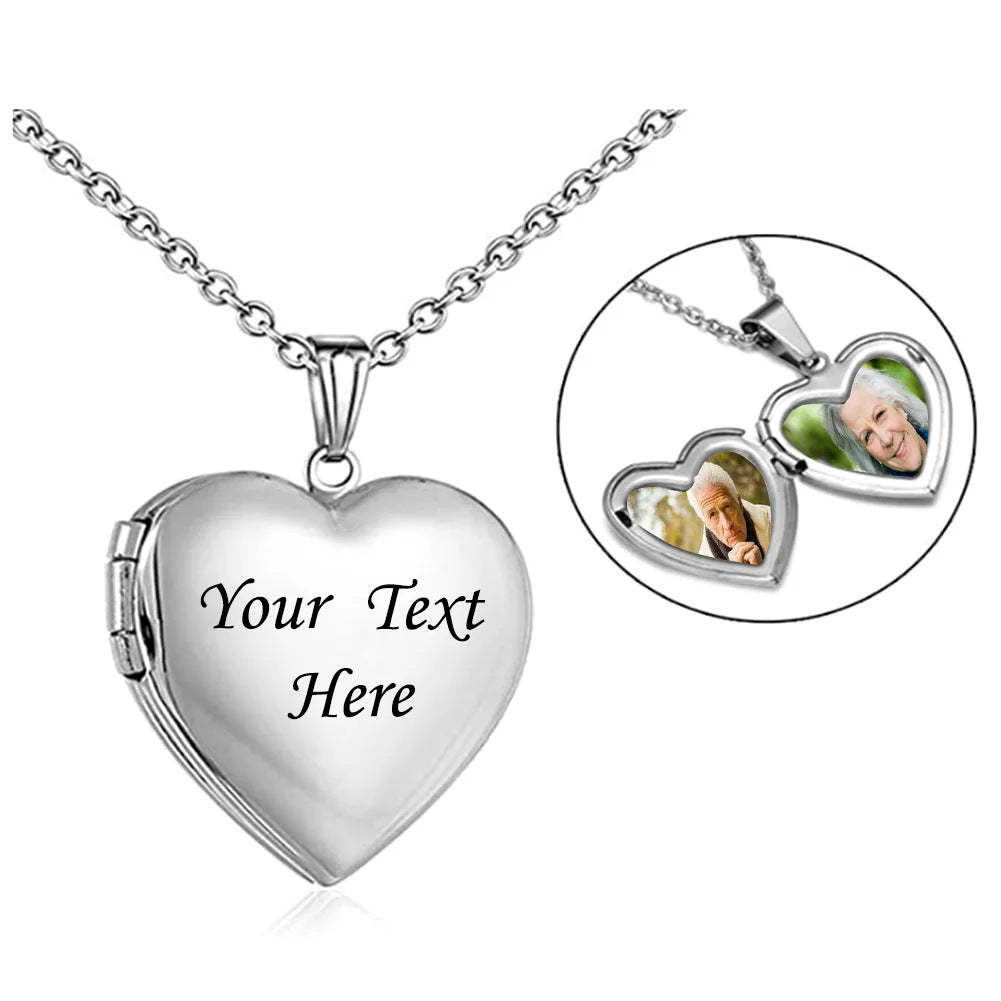Personalized Heart Photo Necklace Key Ring with Engraved Text Birthday