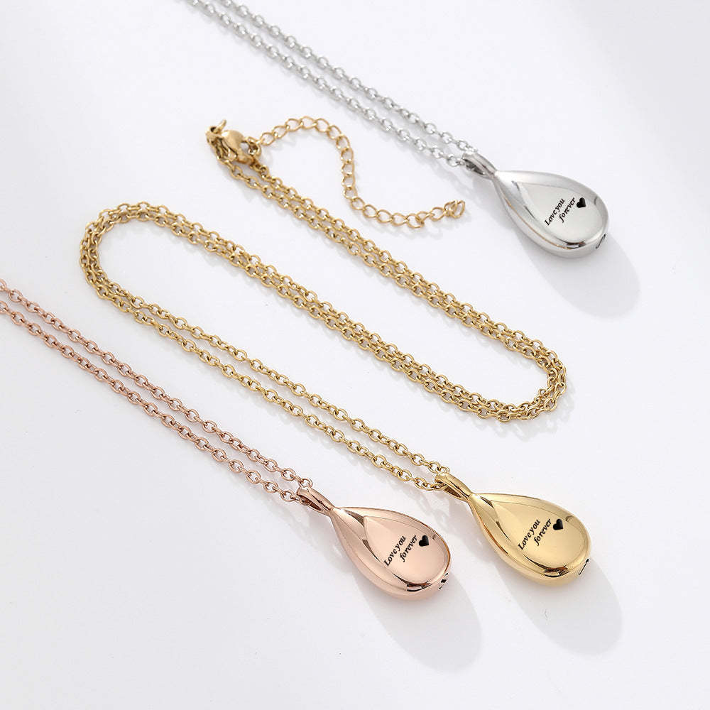 Personalized Pet Portrait Droplet Shaped Cremation Urn Necklace With Engraved Text Cremation Jewelry Memorial Keepsake Gift for Pet Lover