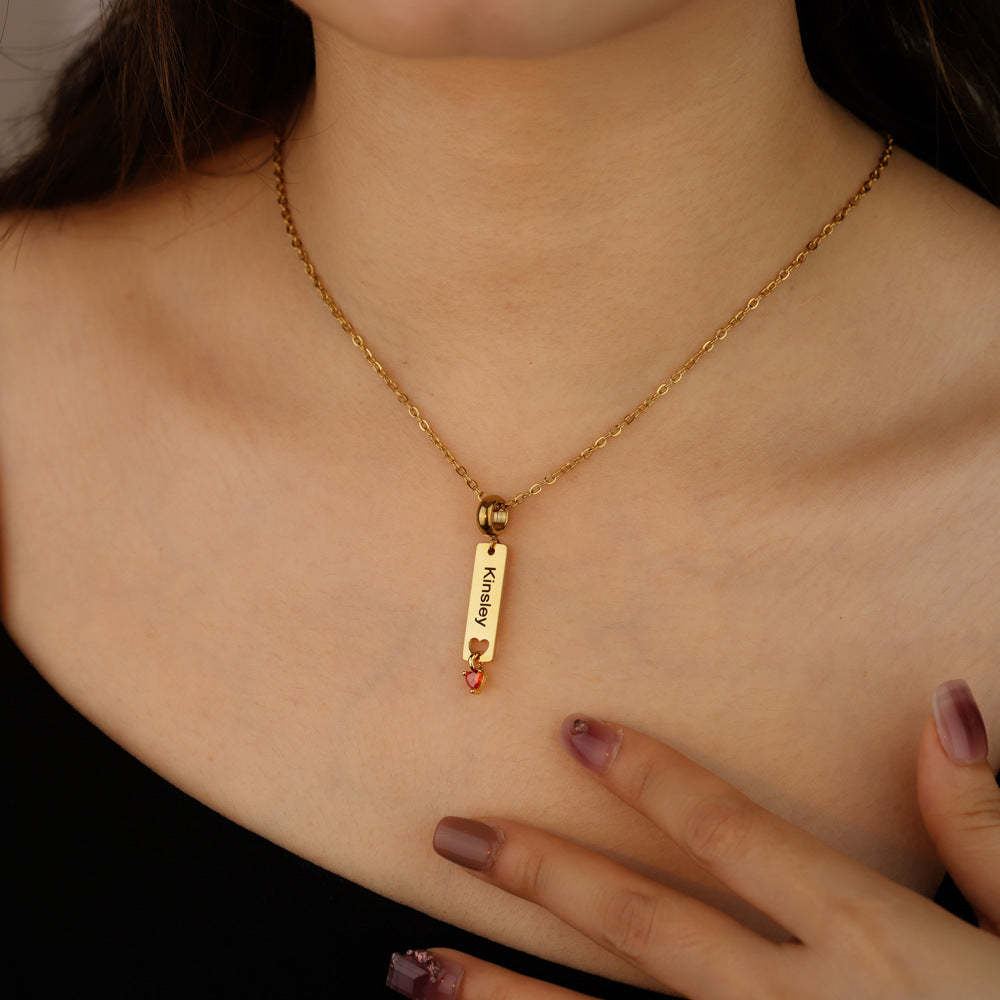 Personalized Minimalist Name Necklace with Heart Birthstone Birthday Anniversary Gift for Her