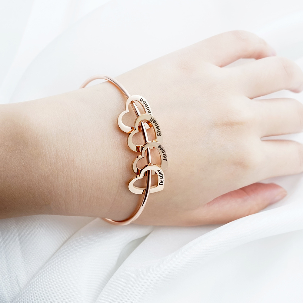 Women Bangle Bracelet With Heart Shape Name Pendants