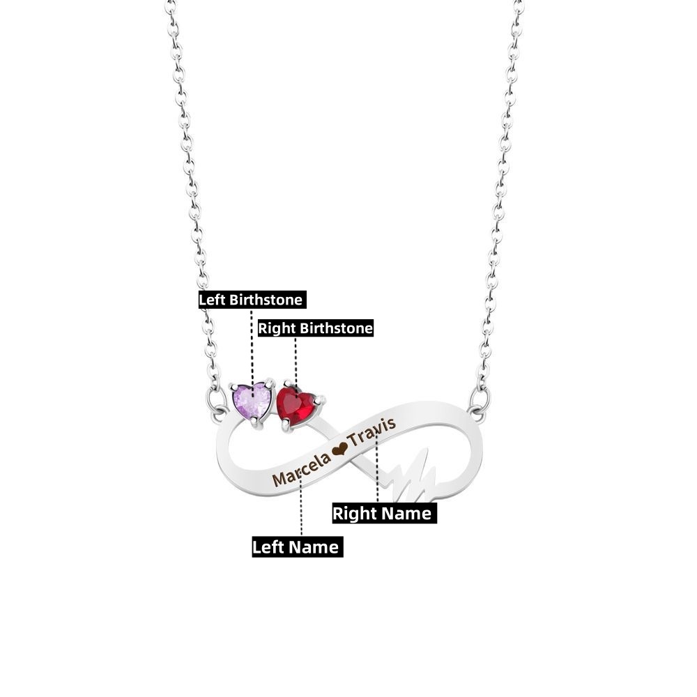 Personalized Mother & Daughter Birthstone Infinity Heartbeat Necklace Mother‘s Day Gift for Her
