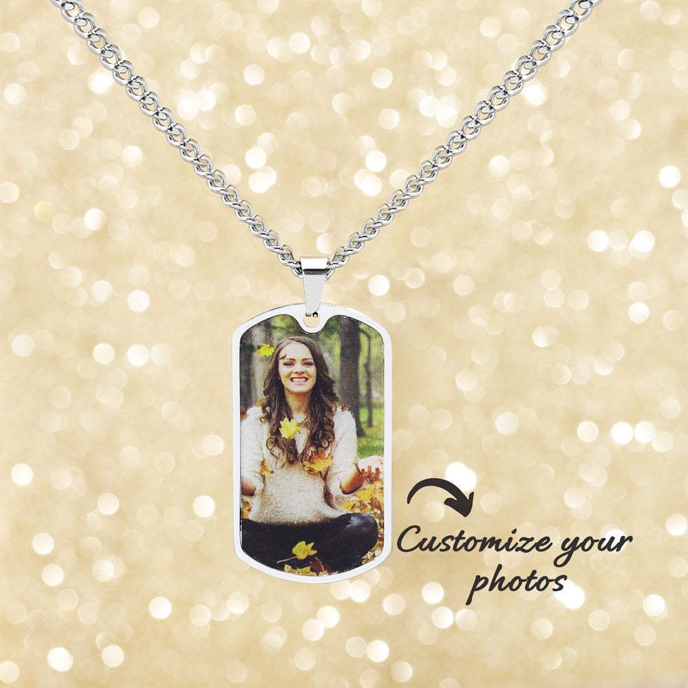 Personalized Stainless Steel Photo Necklace Key Ring with Engraved Text Birthday Anniversary Gift for Women