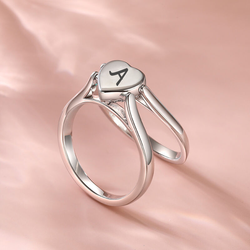 Personalized Dainty Heart Birthstone Ring Rotatable Ring with Engraved Name and Shiny Zircon Birthday Anniversary Gift for Women