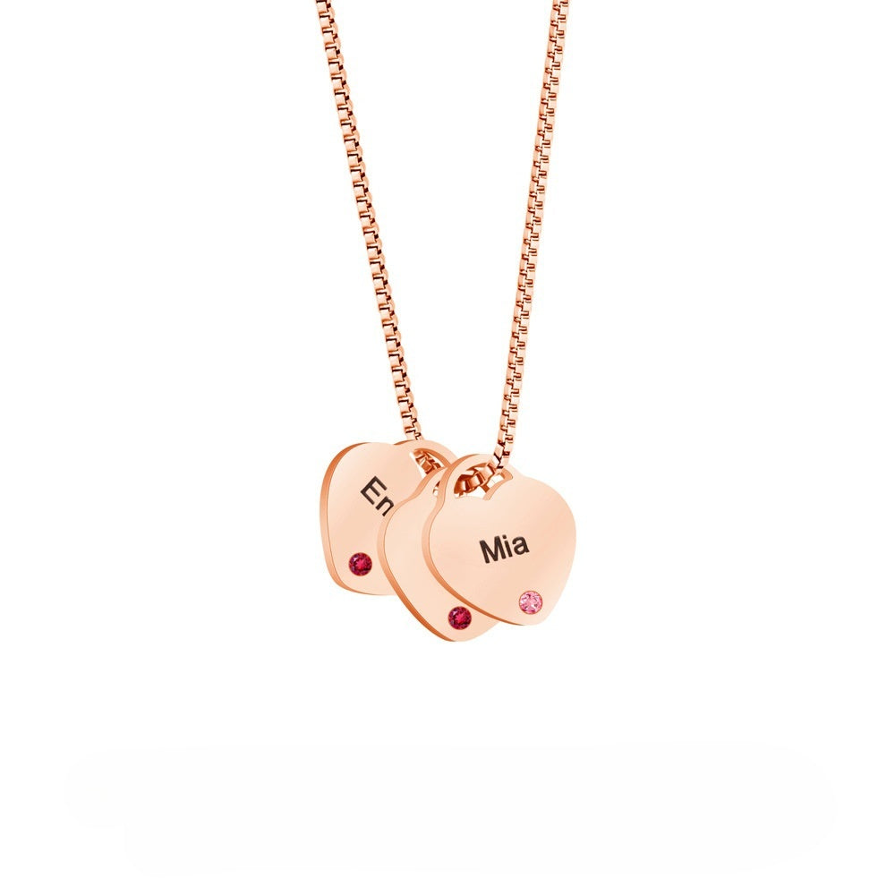 Personalized 1-6 Birthstone Heart Necklace Minimalist Style With Name Birthstone Necklace Jewelry Gift for Mom Women