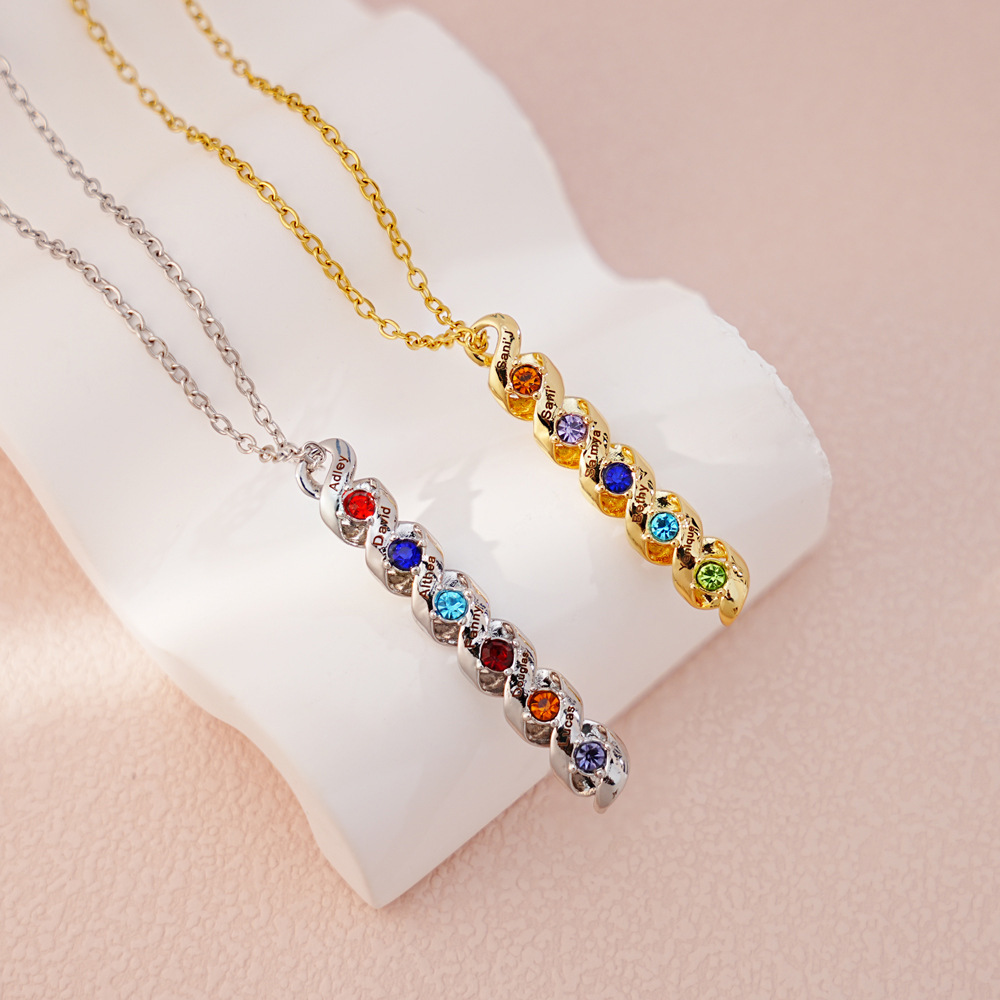 Personalized Family Birthstone Necklace Minimalist Style Name Birthstone Sterling Brass Sterling Silver Necklace Jewelry Gift for Mom Women