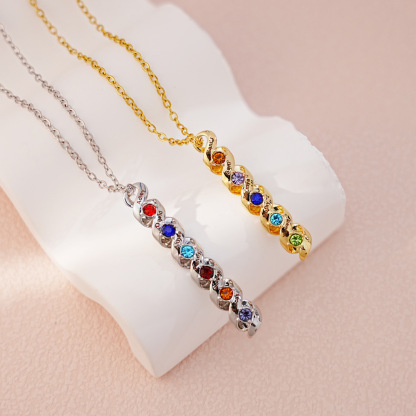 Personalized Family Birthstone Necklace Minimalist Style Name Birthstone Sterling Brass Sterling Silver Necklace Jewelry Gift for Mom Women