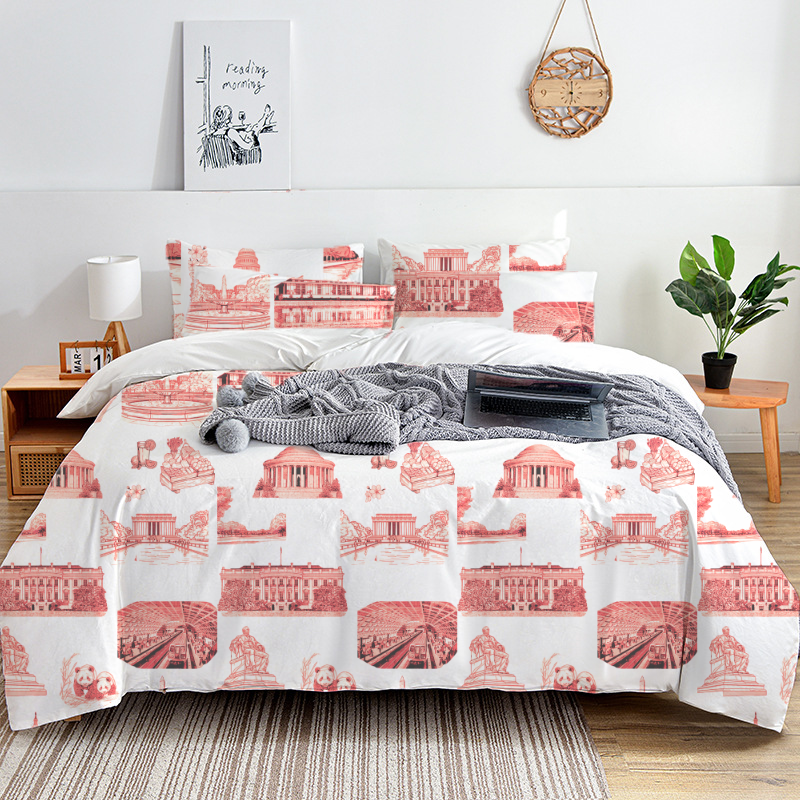 Washington DC Toile 100% Cotton Duvet Cover Set  King Twin Comforter Queen Bedding for Guest Room with Hidden Zipper Closure 3Pcs