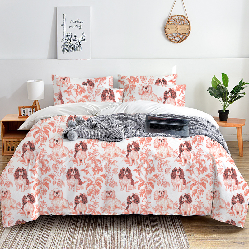 Cavalier King Charles Toile 100% Cotton Duvet Cover Set  King Twin Comforter Queen Bedding for Guest Room Toile de Jouy with Hidden Zipper Closure 3Pcs