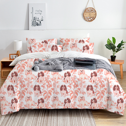 Cavalier King Charles Toile 100% Cotton Duvet Cover Set  King Twin Comforter Queen Bedding for Guest Room Toile de Jouy with Hidden Zipper Closure 3Pcs
