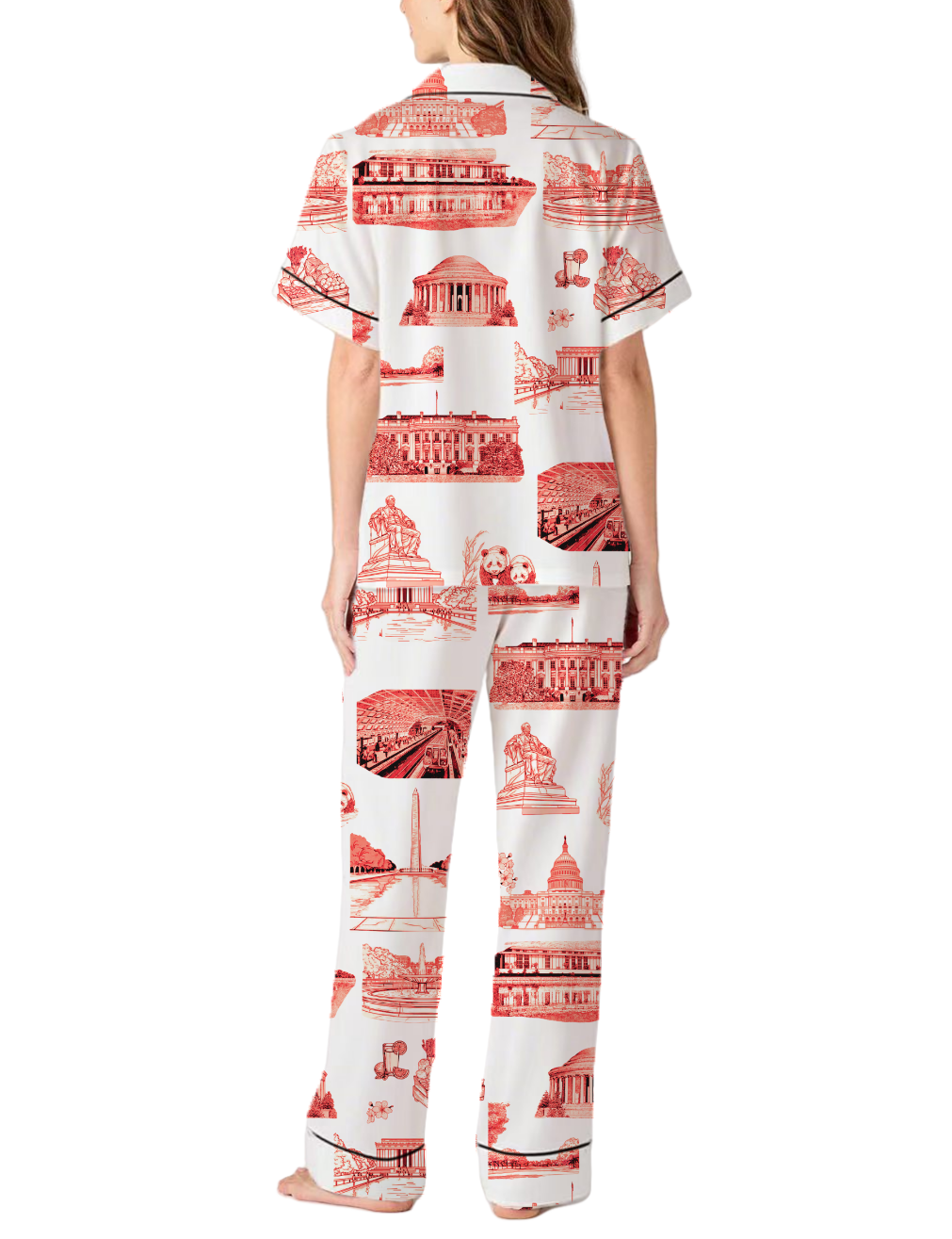 Washington DC Toile Silky Satin Pajama Pants Set For Women