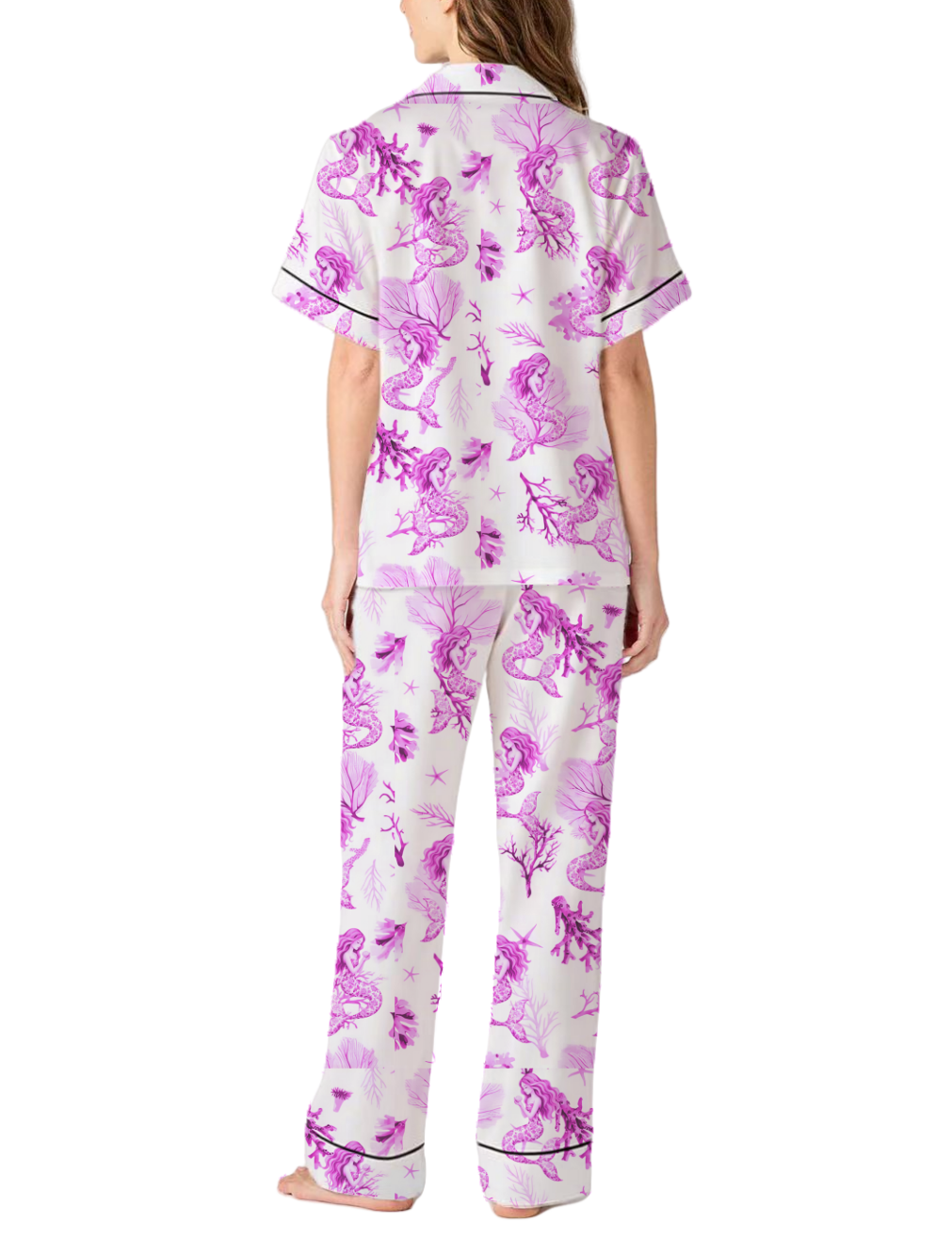 Mermaid Toile Satin Pajama Pants Set For Women