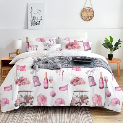 Pink Golf Sport 100% Cotton Duvet Cover Set  King Twin Comforter Queen Bedding for Guest Room with Hidden Zipper Closure 3Pcs