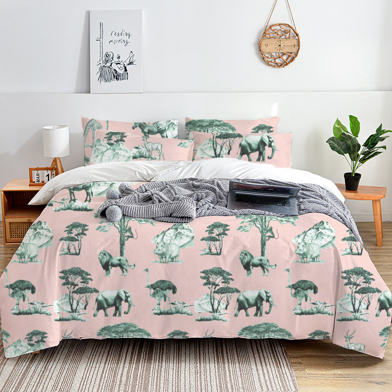 American Safari Toile 100% Cotton Duvet Cover Set  King Twin Comforter Queen Bedding for Guest Room with Hidden Zipper Closure 3Pcs