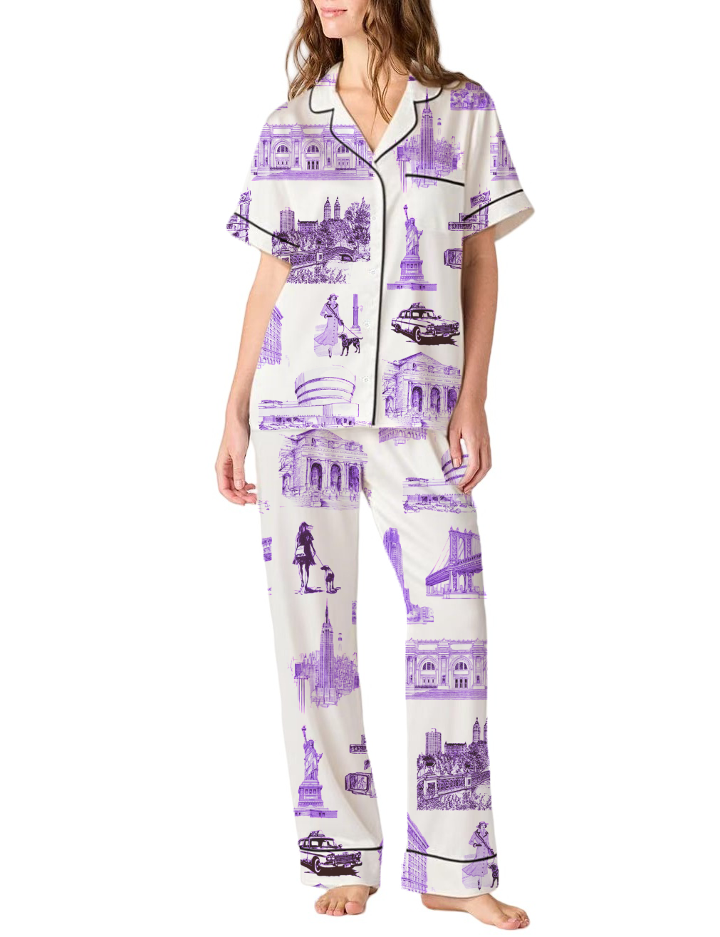  New York Toile Silky Satin Pajama Pants Set For Women