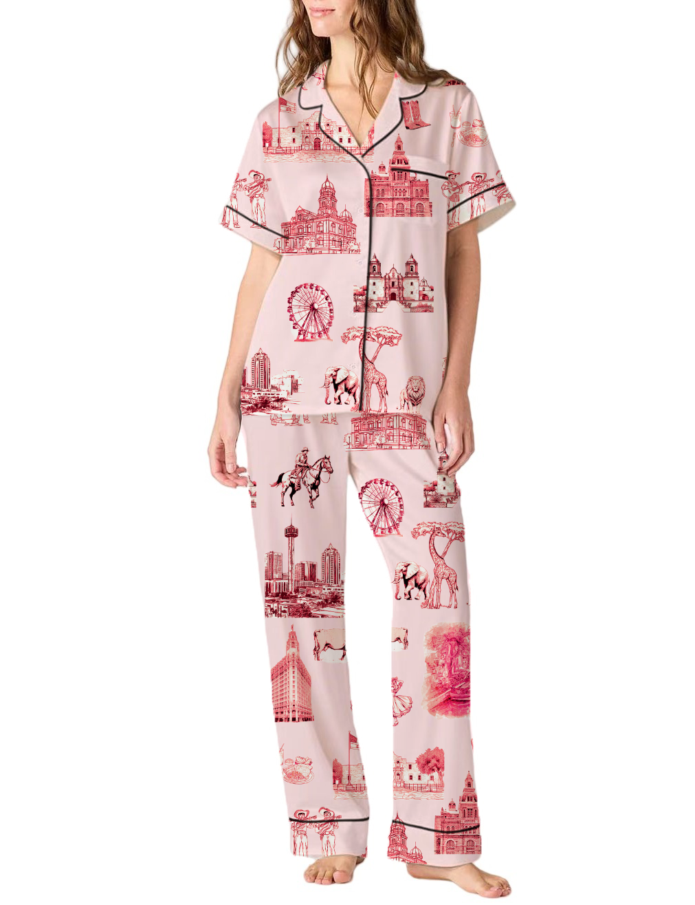 San Antonio Toile Silky Satin Pajama Pants Set For Women