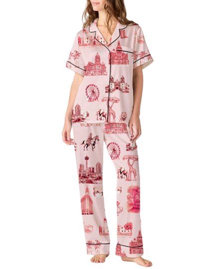 San Antonio Toile Silky Satin Pajama Pants Set For Women
