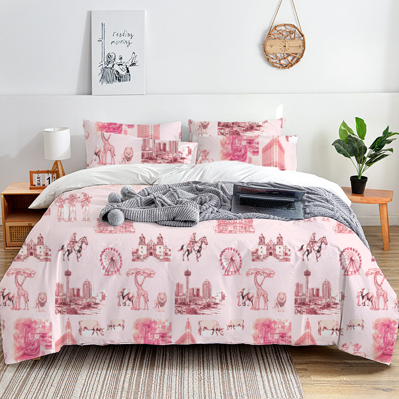 San Antonio Toile 100% Cotton Duvet Cover Set  King Twin Comforter Queen Bedding for Guest Room with Hidden Zipper Closure 3Pcs