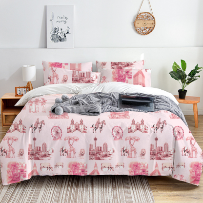 San Antonio Toile 100% Cotton Duvet Cover Set  King Twin Comforter Queen Bedding for Guest Room with Hidden Zipper Closure 3Pcs
