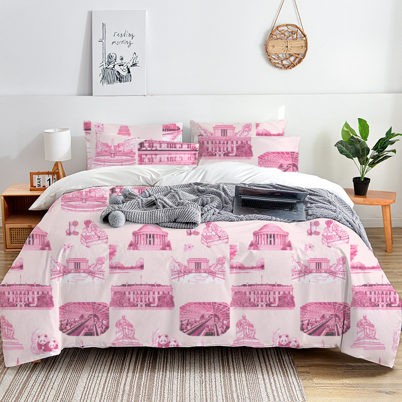 Washington DC Toile 100% Cotton Duvet Cover Set  King Twin Comforter Queen Bedding for Guest Room with Hidden Zipper Closure 3Pcs